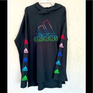 YOUTH ADIDAS LOGOS MULTICOLOR LONGSLEEVE HOODIE SHIRT SIZE MEDIUM NICE